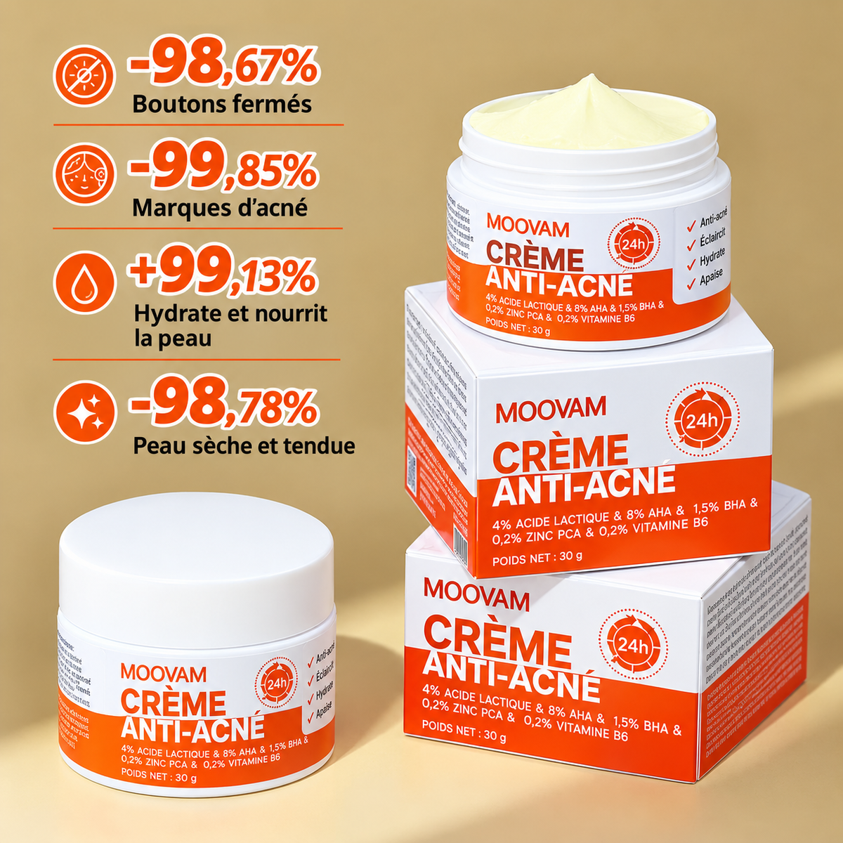 MOOYAM Acne Face Cream – Crème visage peaux à imperfections 30 g