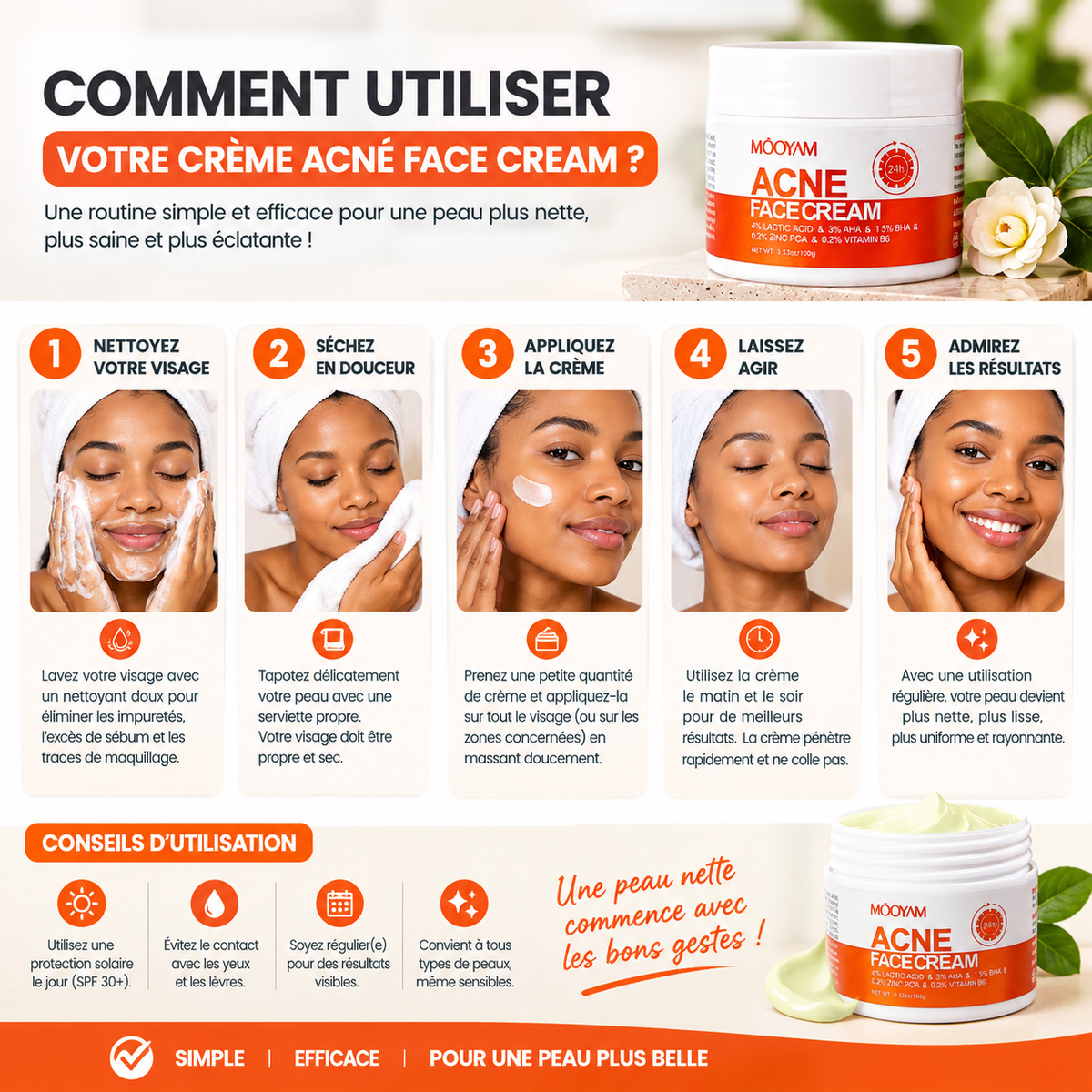 MOOYAM Acne Face Cream – Crème visage peaux à imperfections 30 g